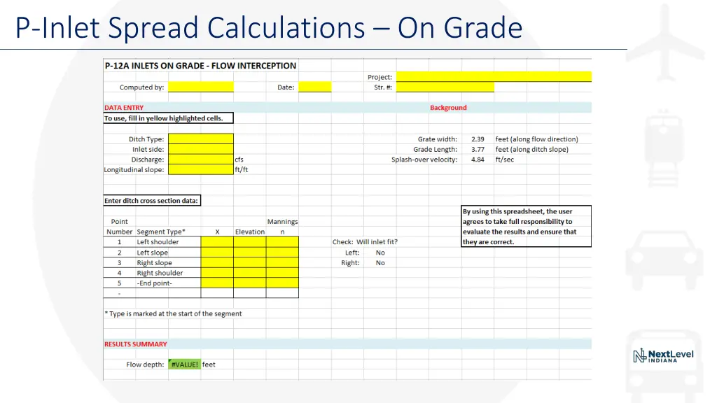 p inlet spread calculations on grade