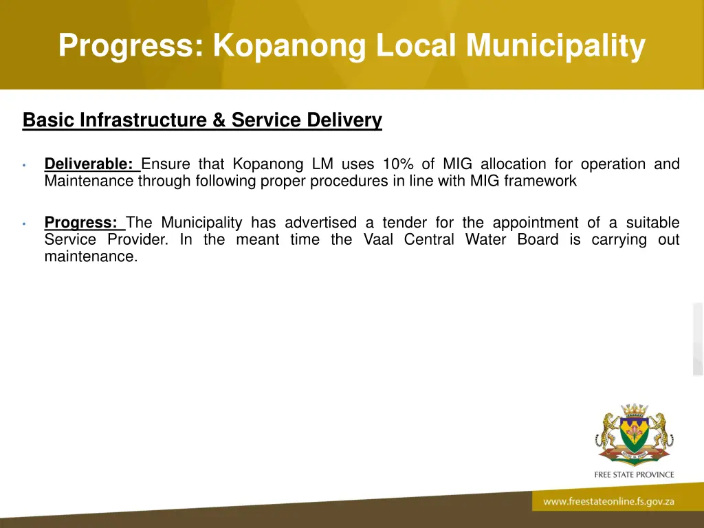 progress kopanong local municipality 2