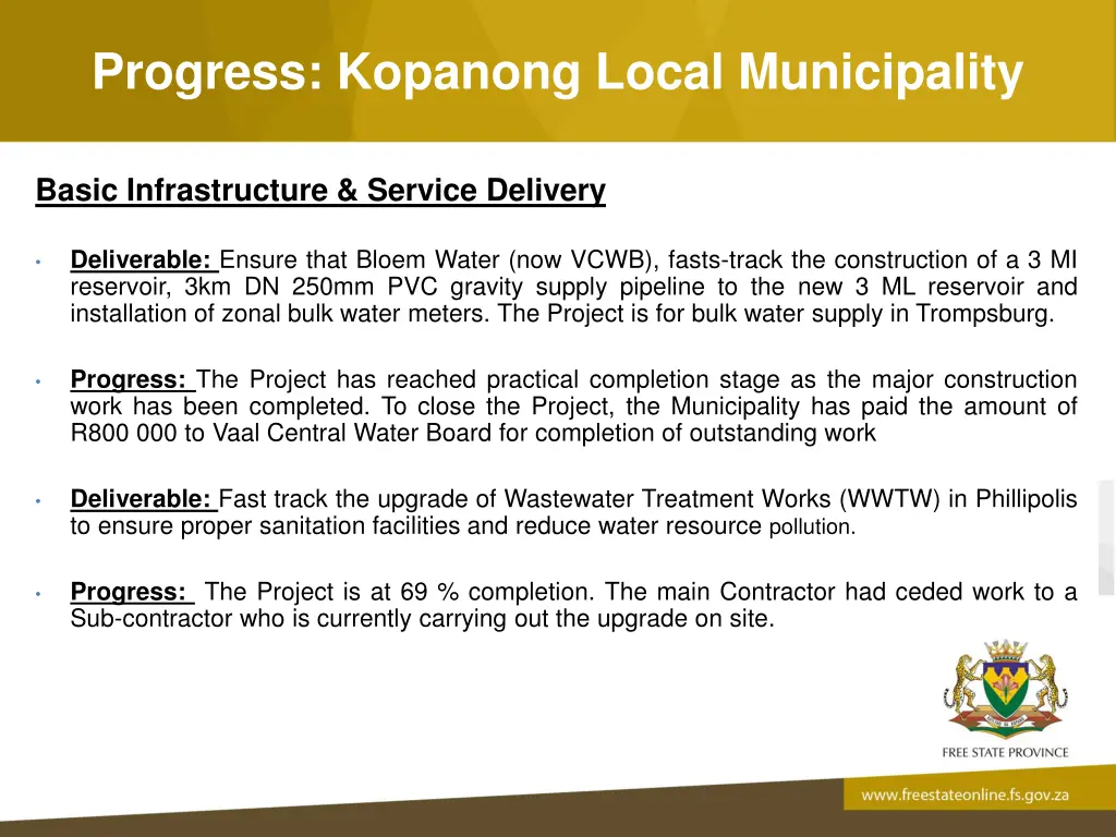 progress kopanong local municipality