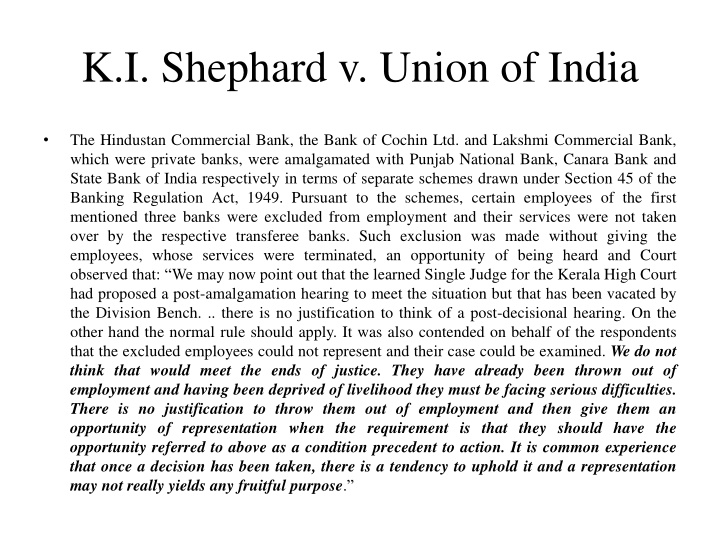 k i shephard v union of india