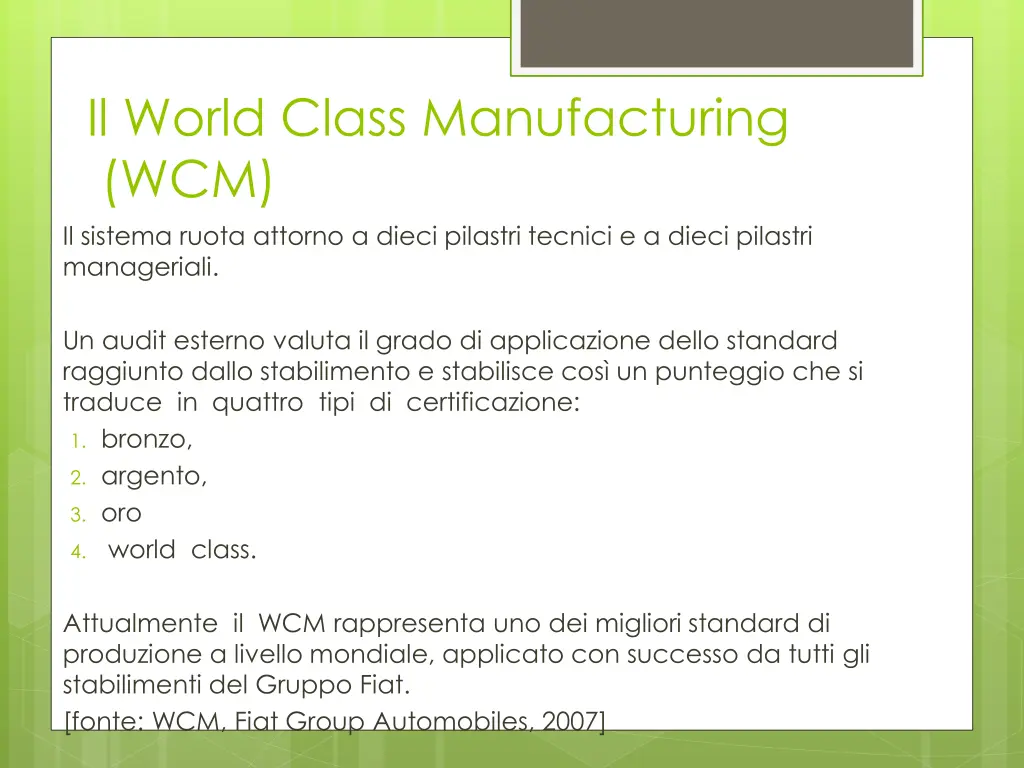 il world class manufacturing wcm il sistema ruota