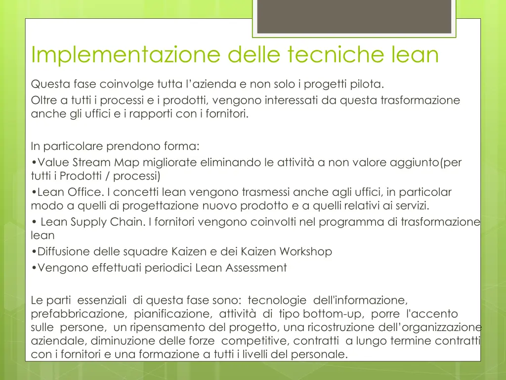 implementazione delle tecniche lean