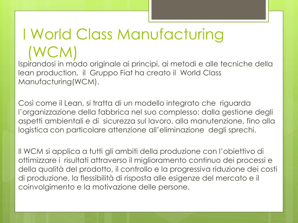 l world class manufacturing wcm ispirandosi