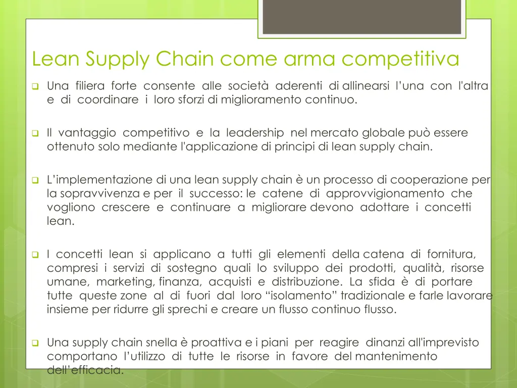 lean supply chain come arma competitiva