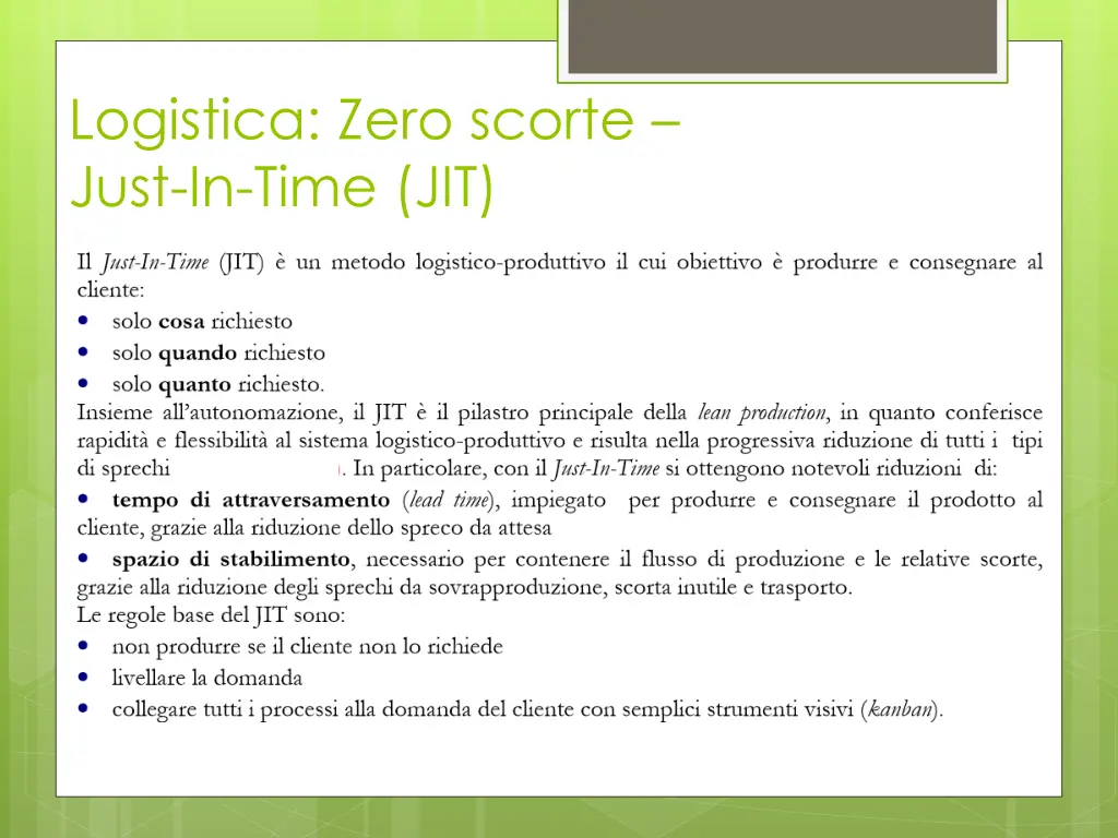 logistica zero scorte just in time jit