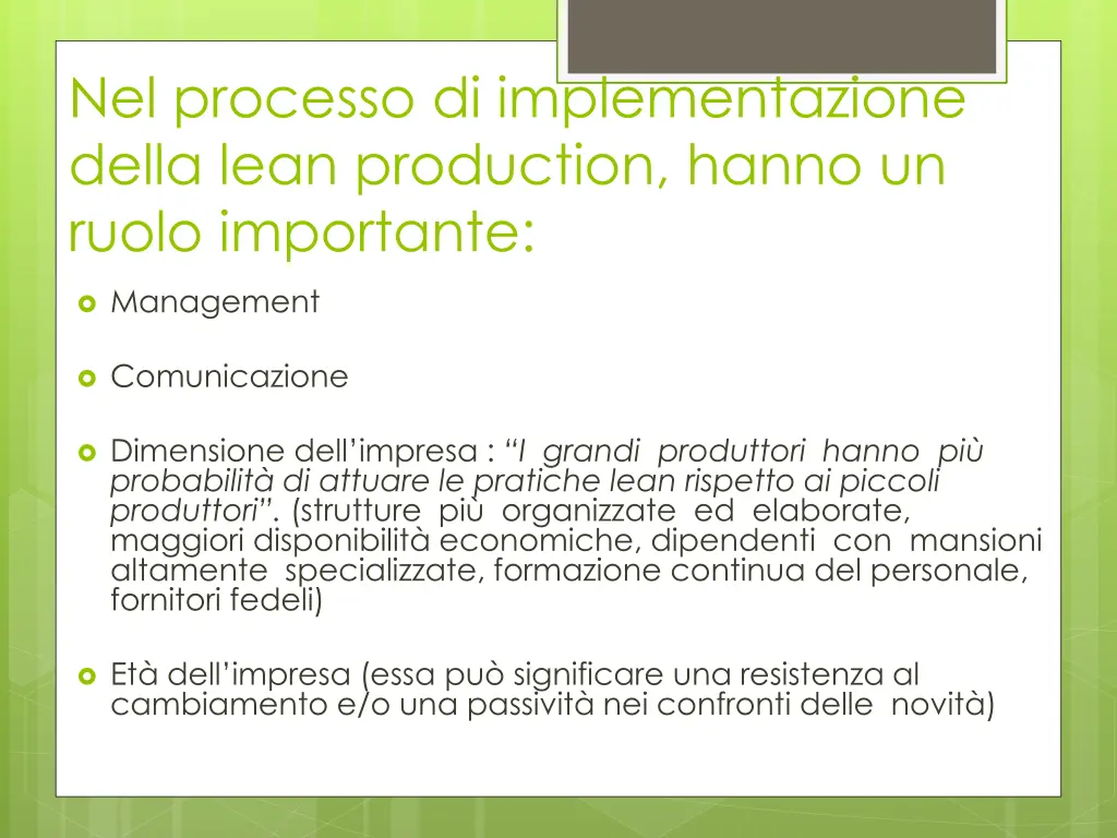 nel processo di implementazione della lean