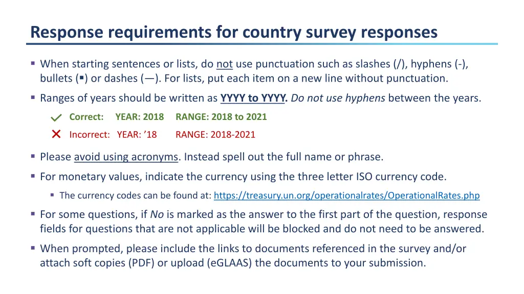 response requirements for country survey responses