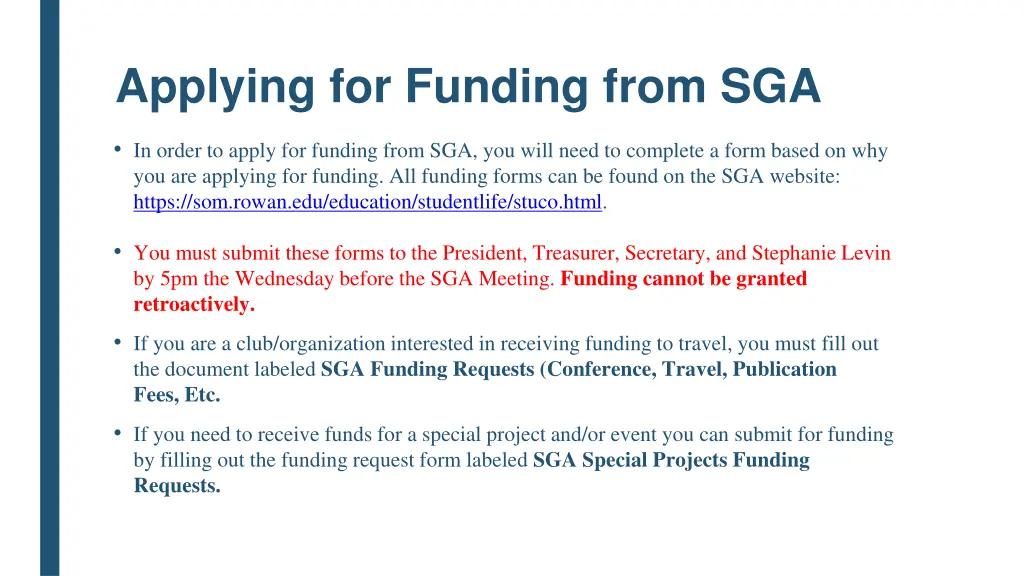 applying for funding from sga