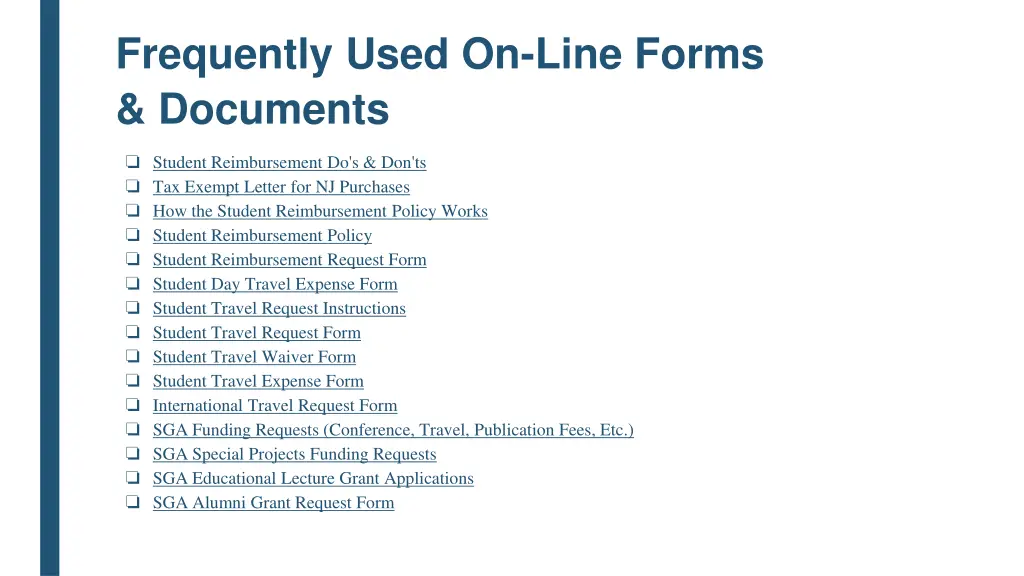 frequently used on line forms documents