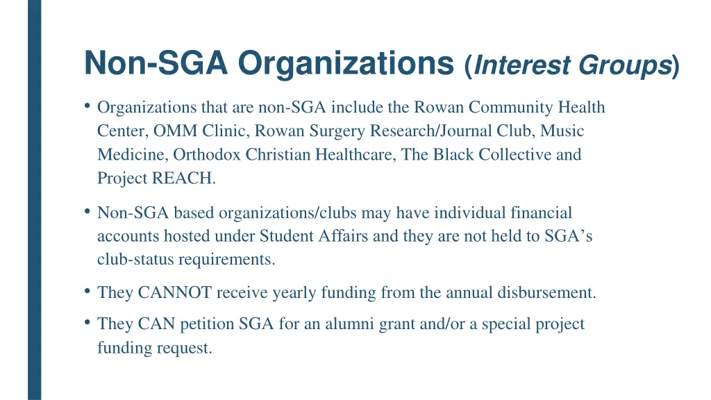 non sga organizations interest groups