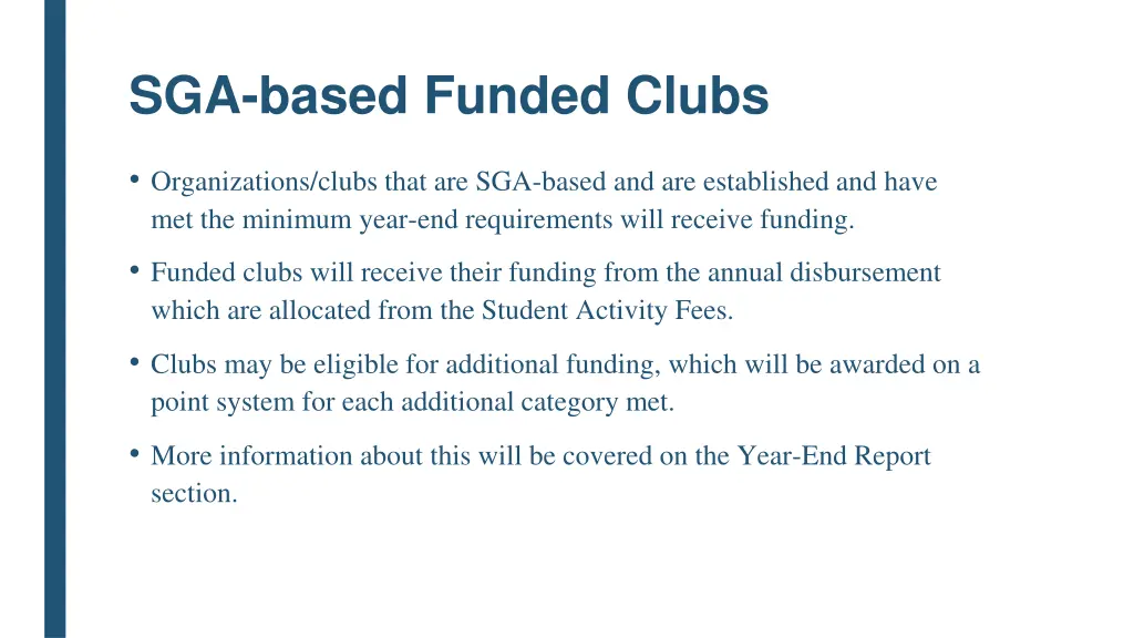 sga based funded clubs