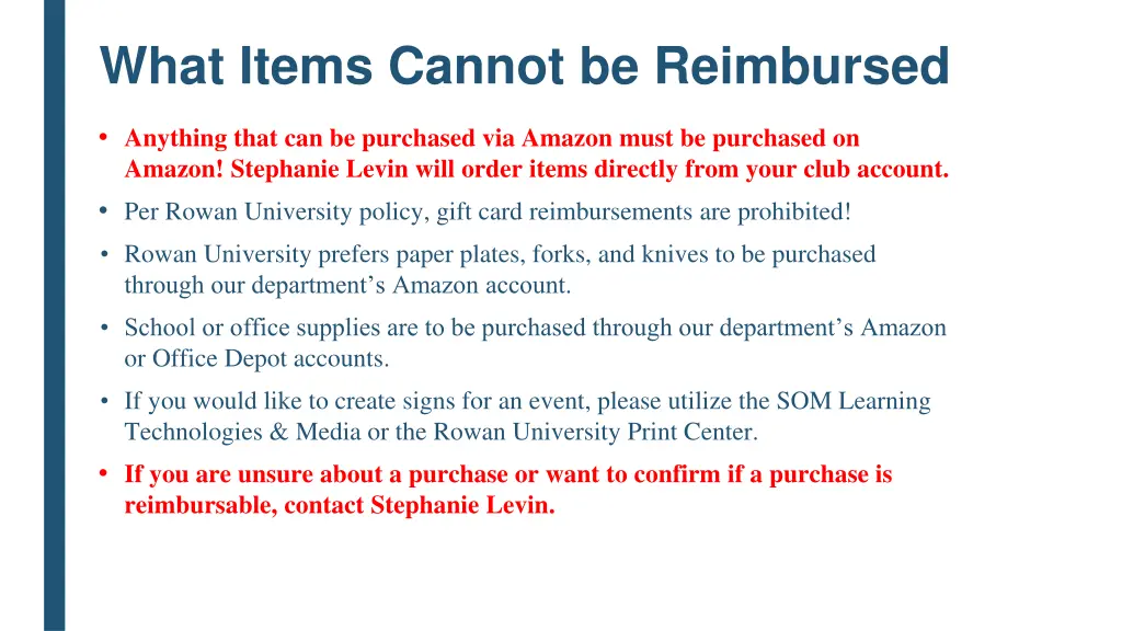 what items cannot be reimbursed