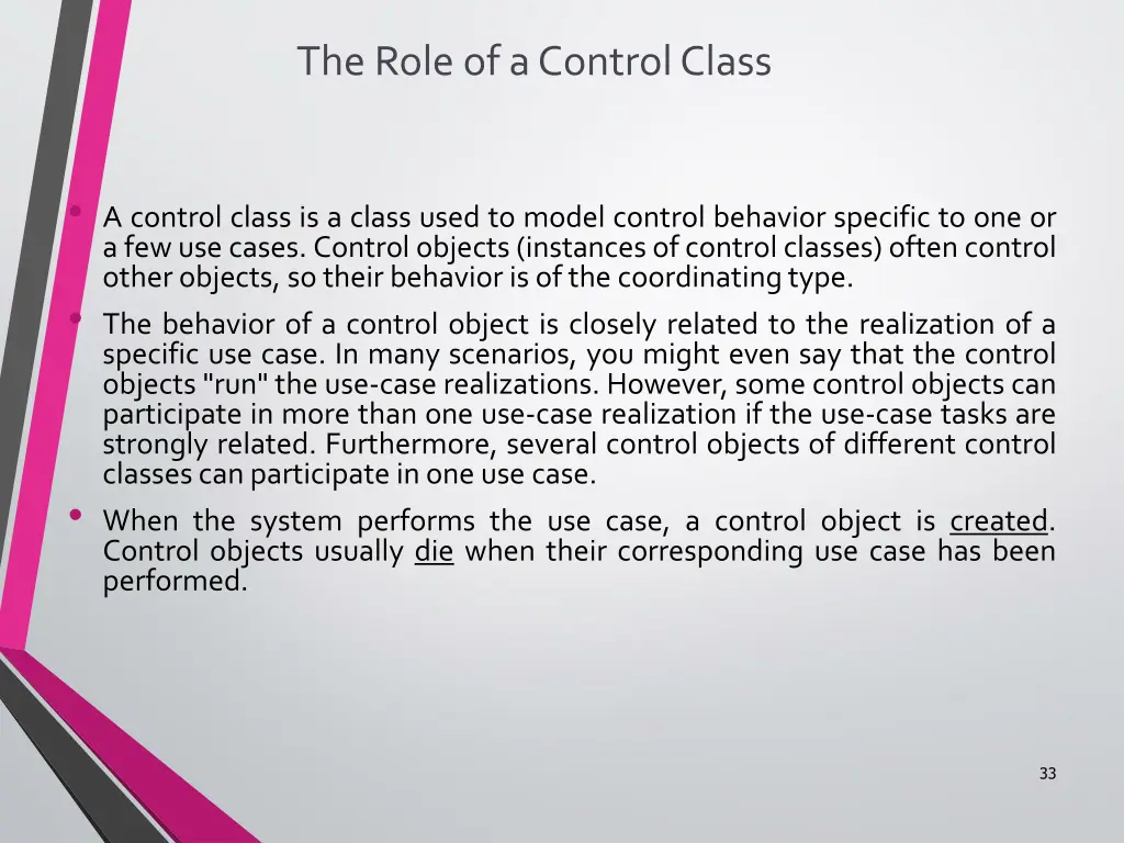 the role of a control class 1