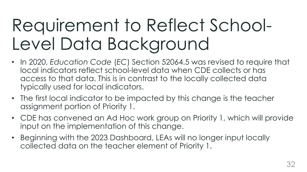 requirement to reflect school level data