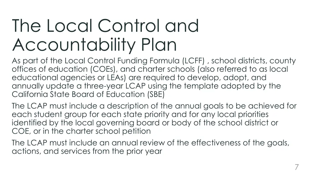 the local control and accountability plan as part