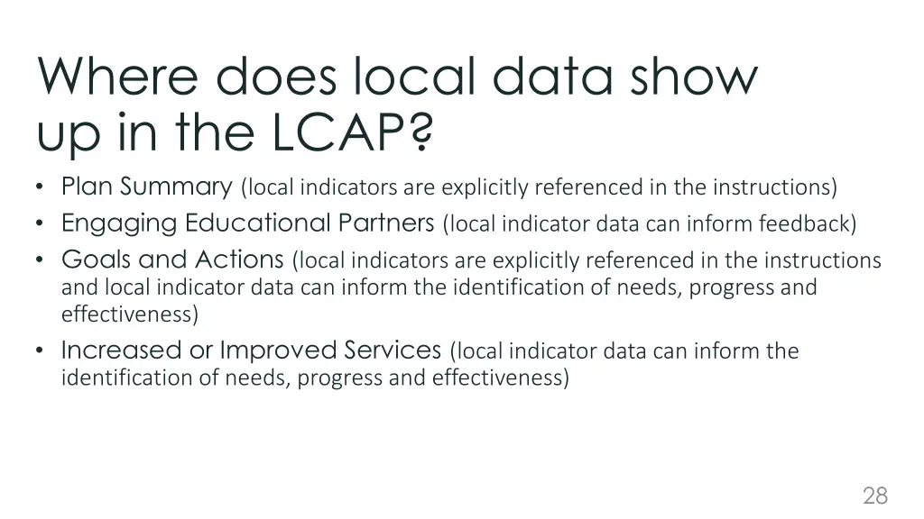where does local data show up in the lcap plan