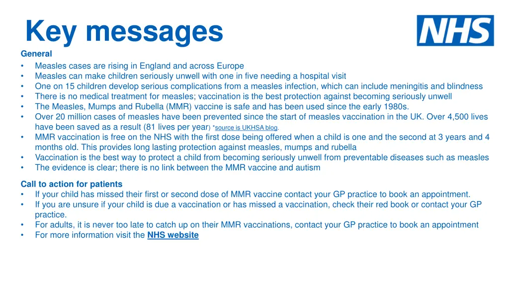 key messages general measles cases are rising
