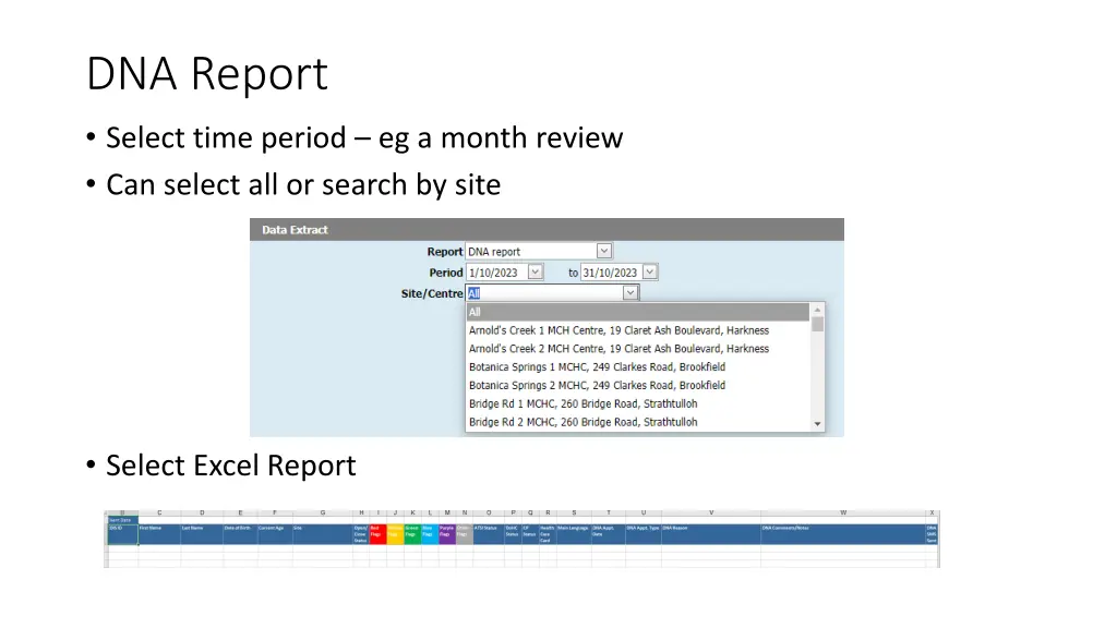 dna report select time period eg a month review