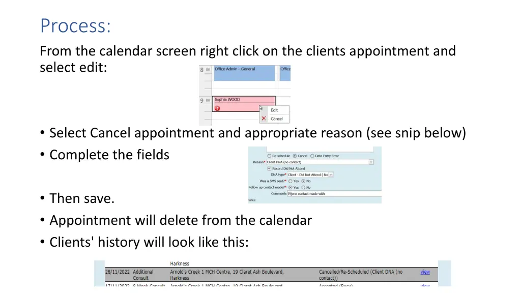 process from the calendar screen right click