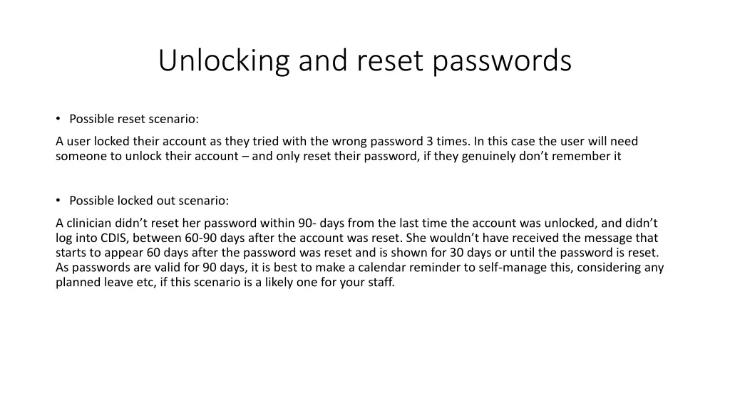 unlocking and reset passwords