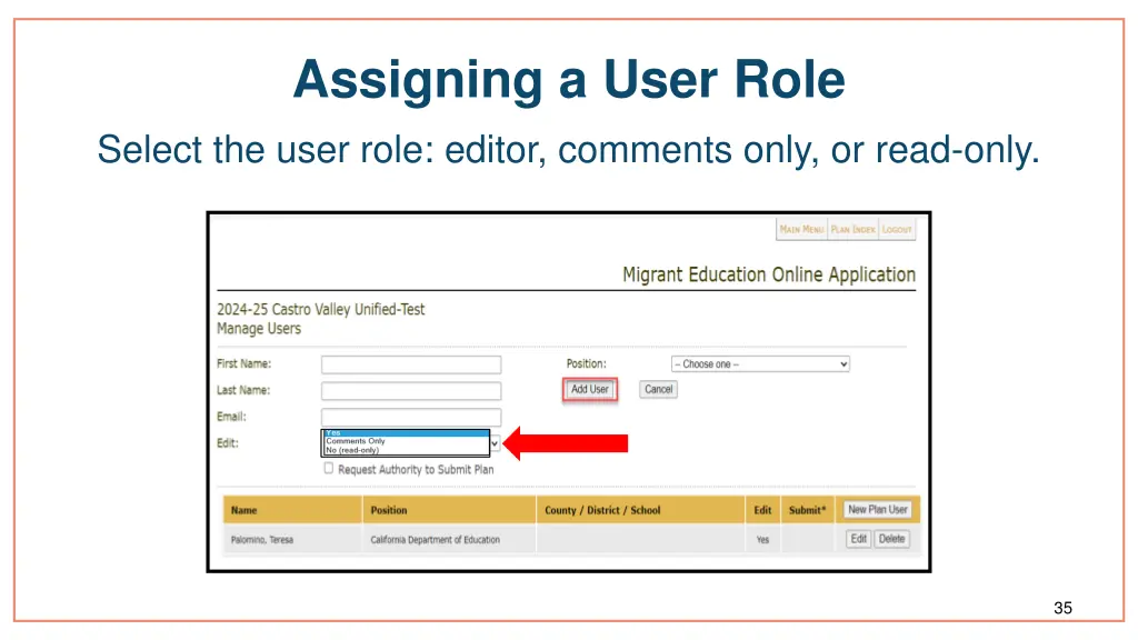 assigning a user role select the user role editor