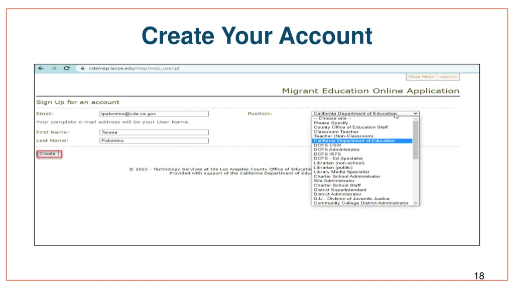 create your account