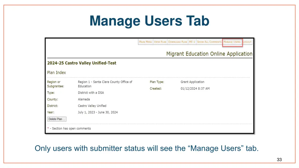 manage users tab