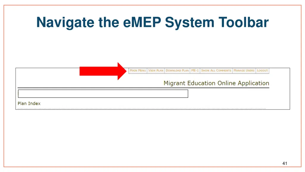 navigate the emep system toolbar