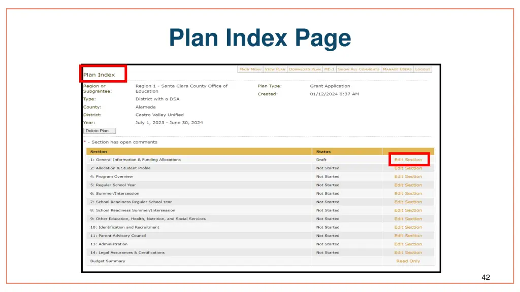 plan index page