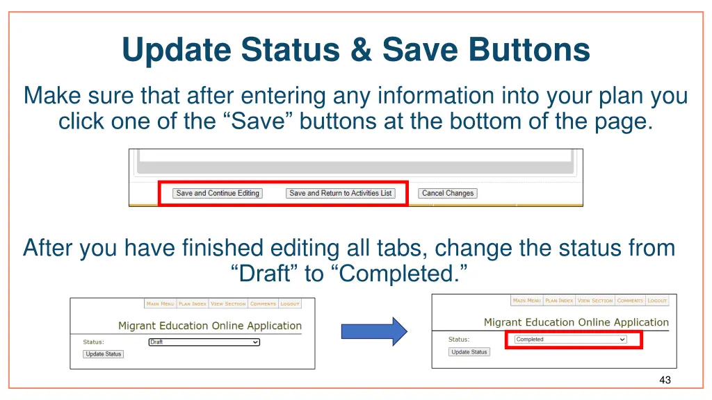 update status save buttons