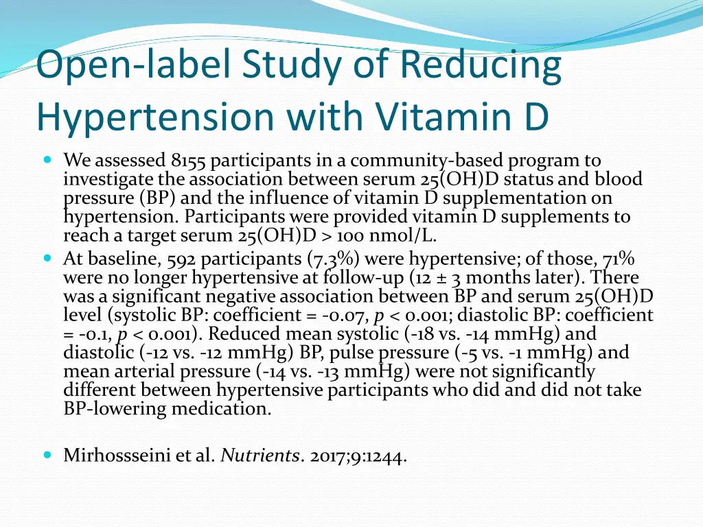 open label study of reducing hypertension with