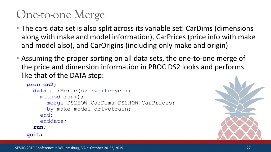 one to one merge the cars data set is also split