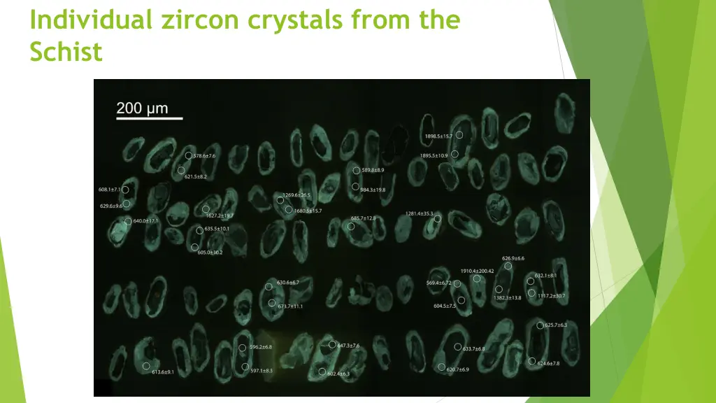 individual zircon crystals from the schist