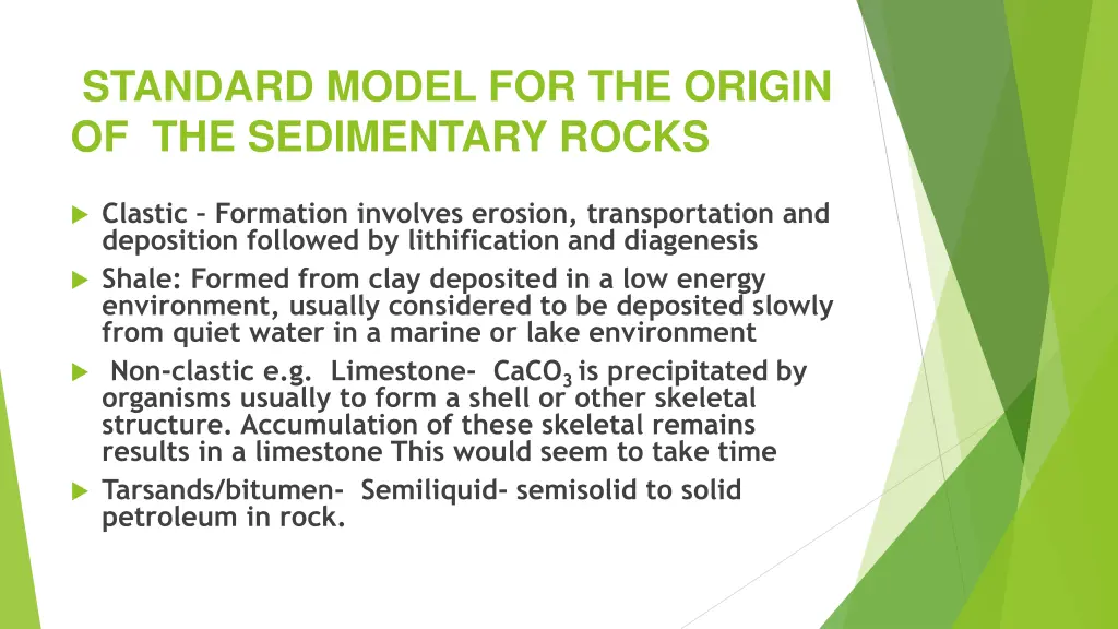 standard model for the origin of the sedimentary