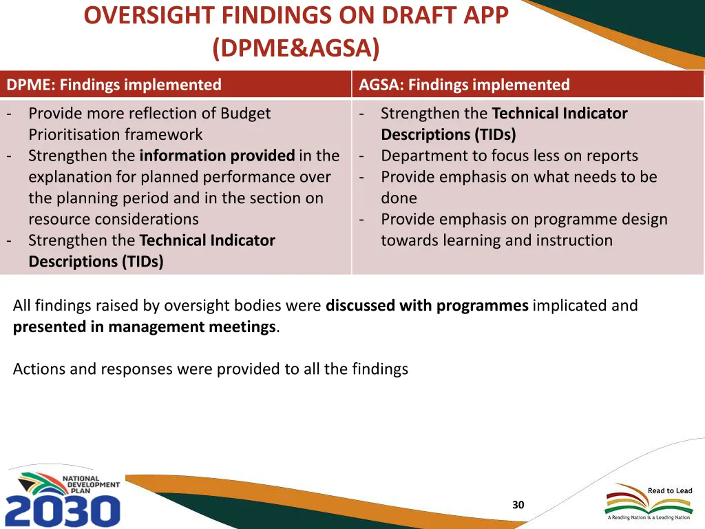 oversight findings on draft app dpme agsa