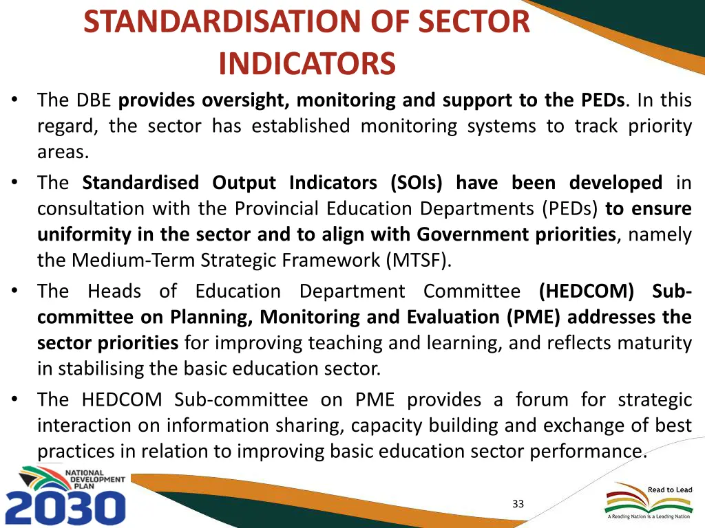 standardisation of sector indicators