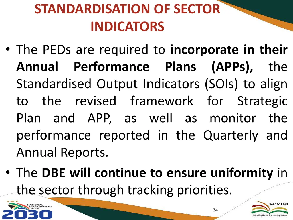 standardisation of sector indicators the peds