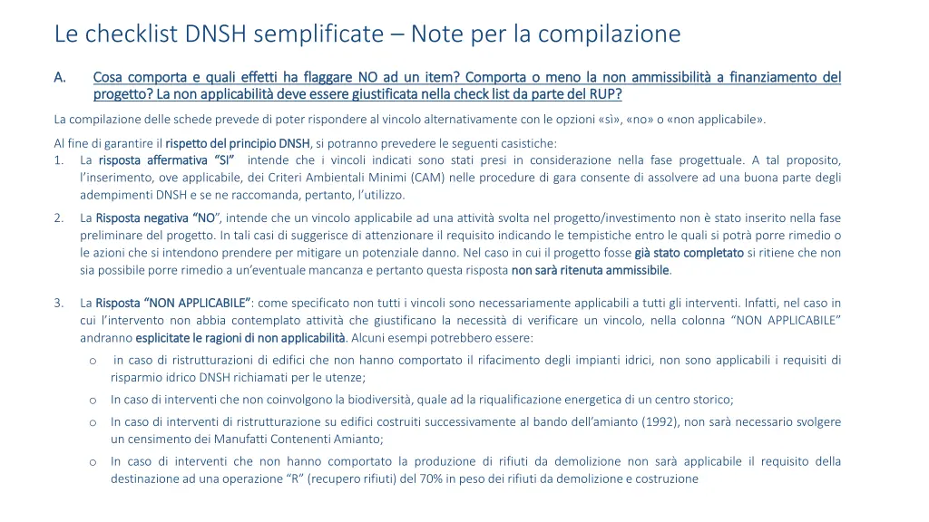 le checklist dnsh semplificate note