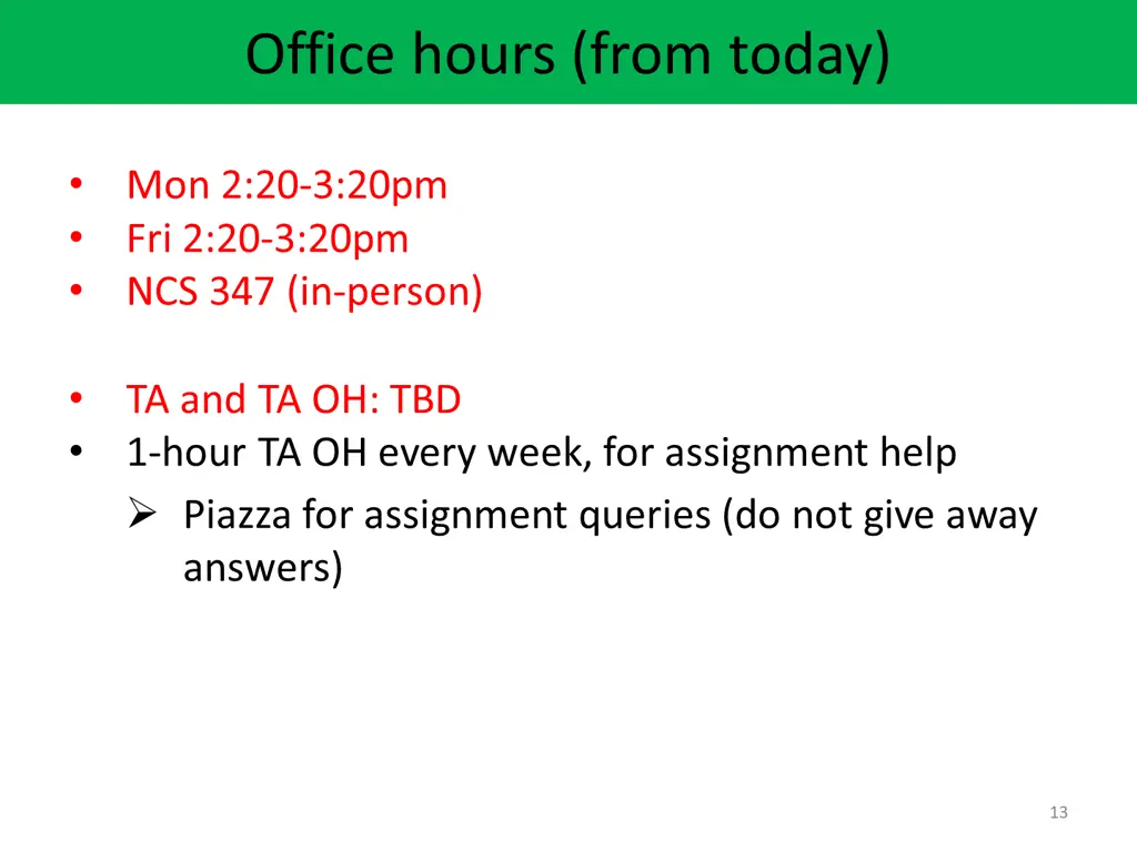 office hours from today