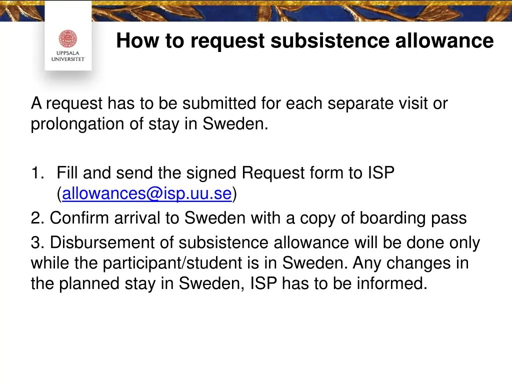 how to request subsistence allowance