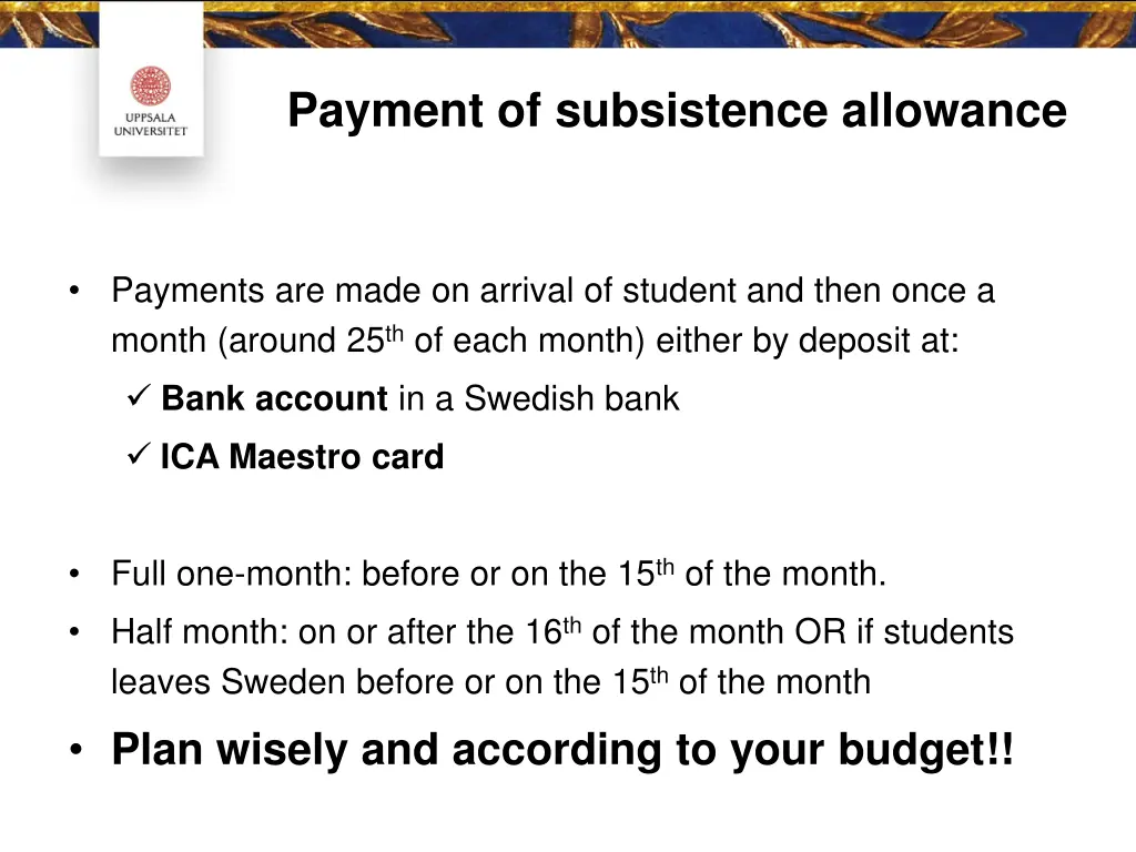 payment of subsistence allowance