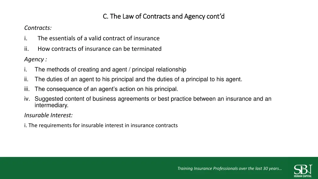 c the law of contracts and agency cont