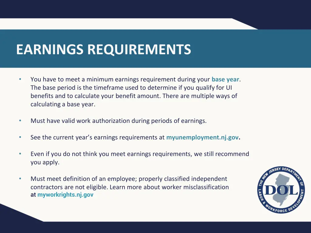 earnings requirements