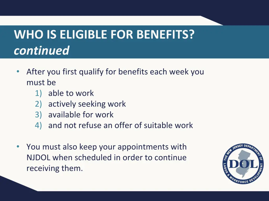 who is eligible for benefits continued