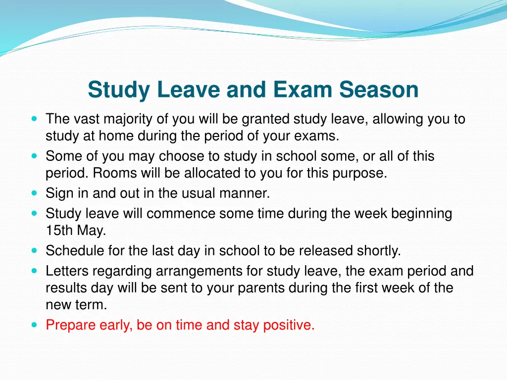 study leave and exam season