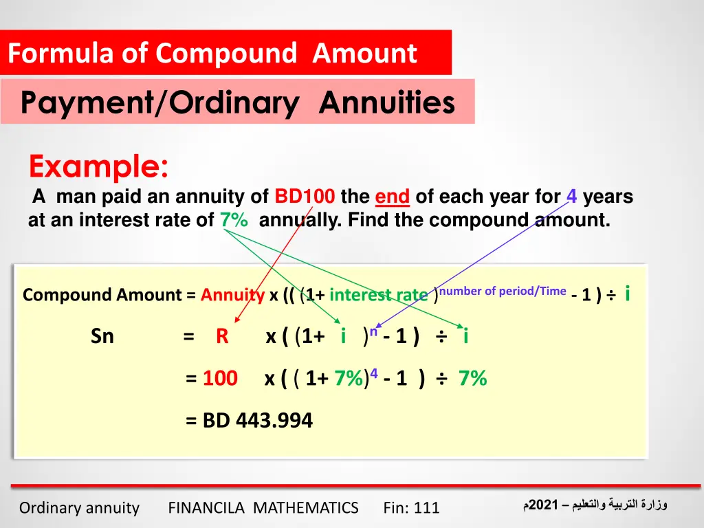 formula of compound amount payment ordinary