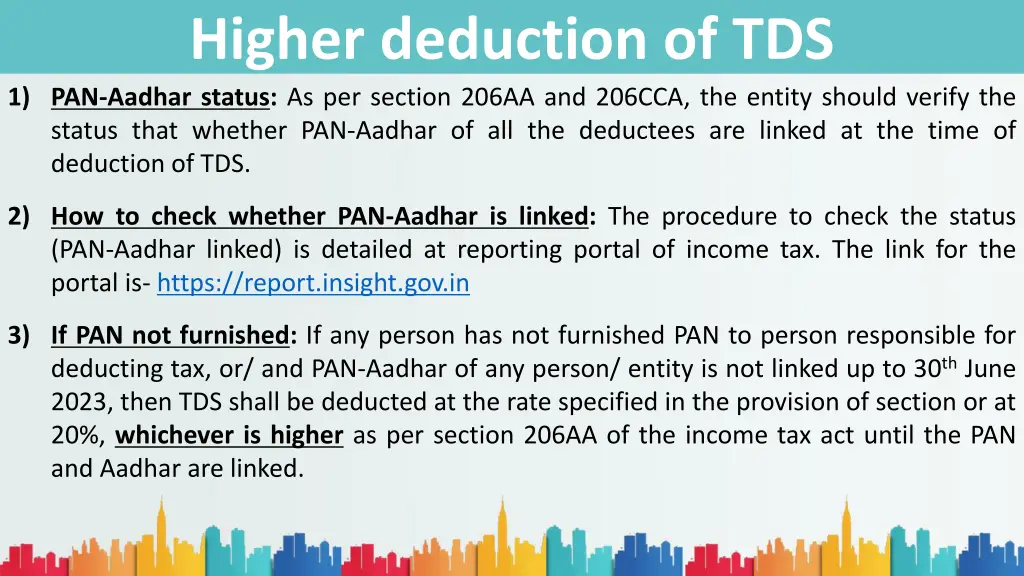 higher deduction of tds 1 pan aadhar status