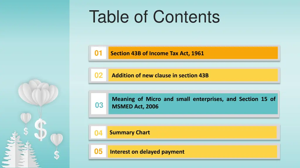 table of contents