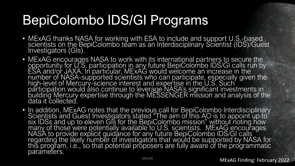 bepicolombo ids gi programs