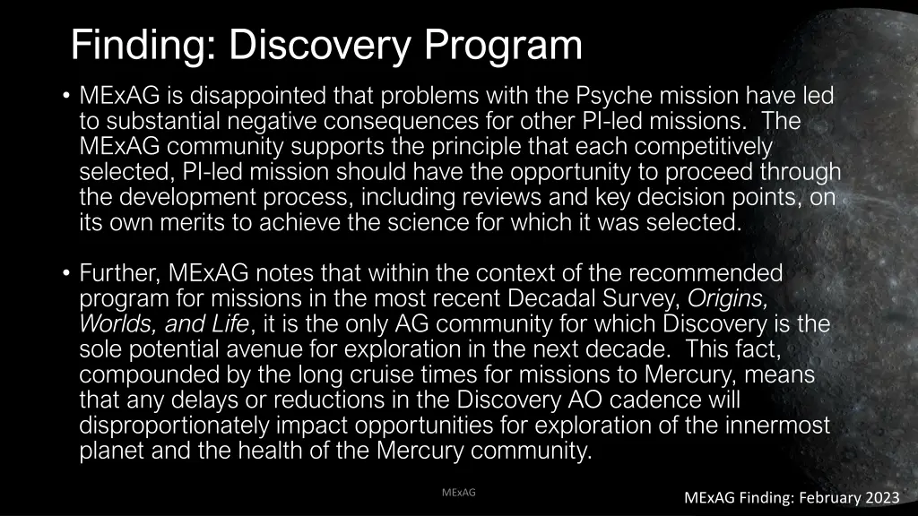 finding discovery program mexag is disappointed